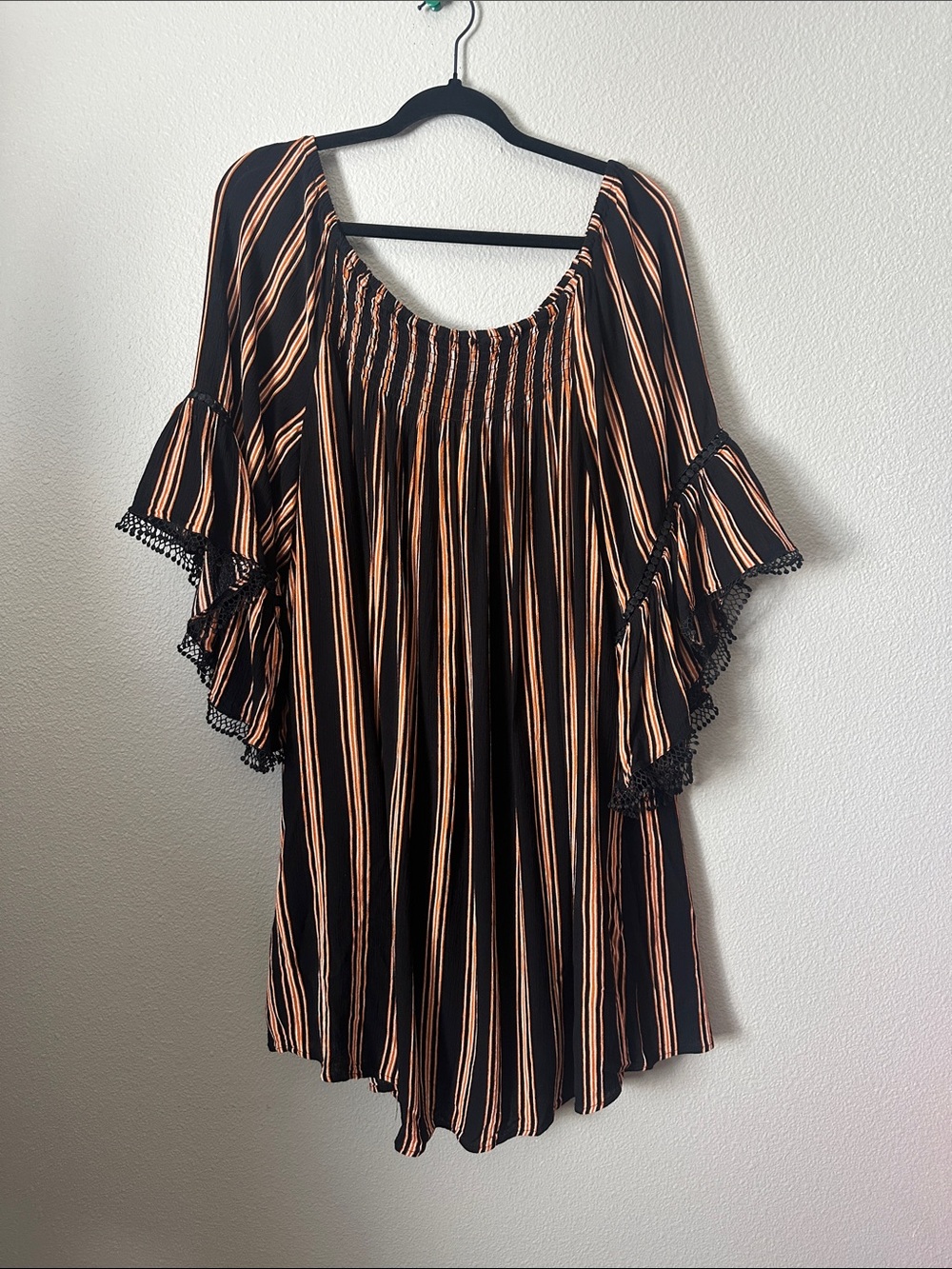 Fall Colors Tunic 3x Orange Black White Stripes Peasant Style - Picture 12 of 12